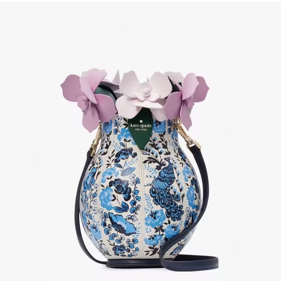 ♠️kate spade Perfect Plume Peacock Floral Printed 3D Vase Crossbody Bag, Blue - Picture 3 of 16